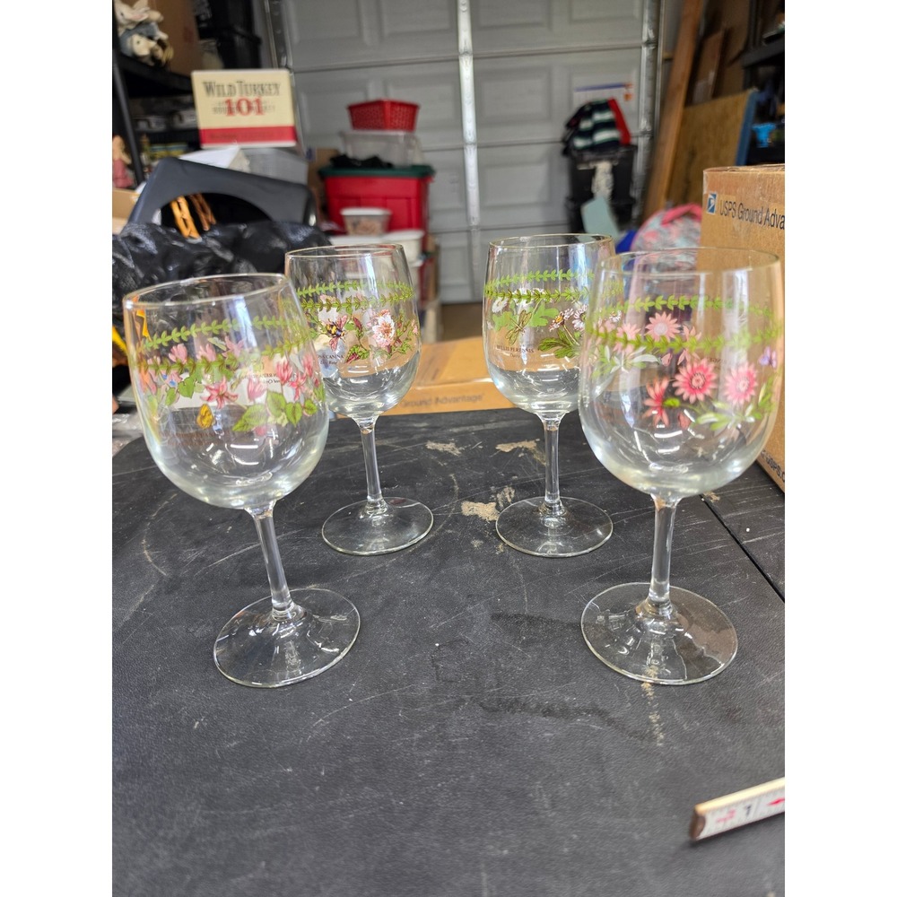 Portmeirion Botanic Garden Stemmed Wine Glasses Set of 4 Floral Assorted 8.5in